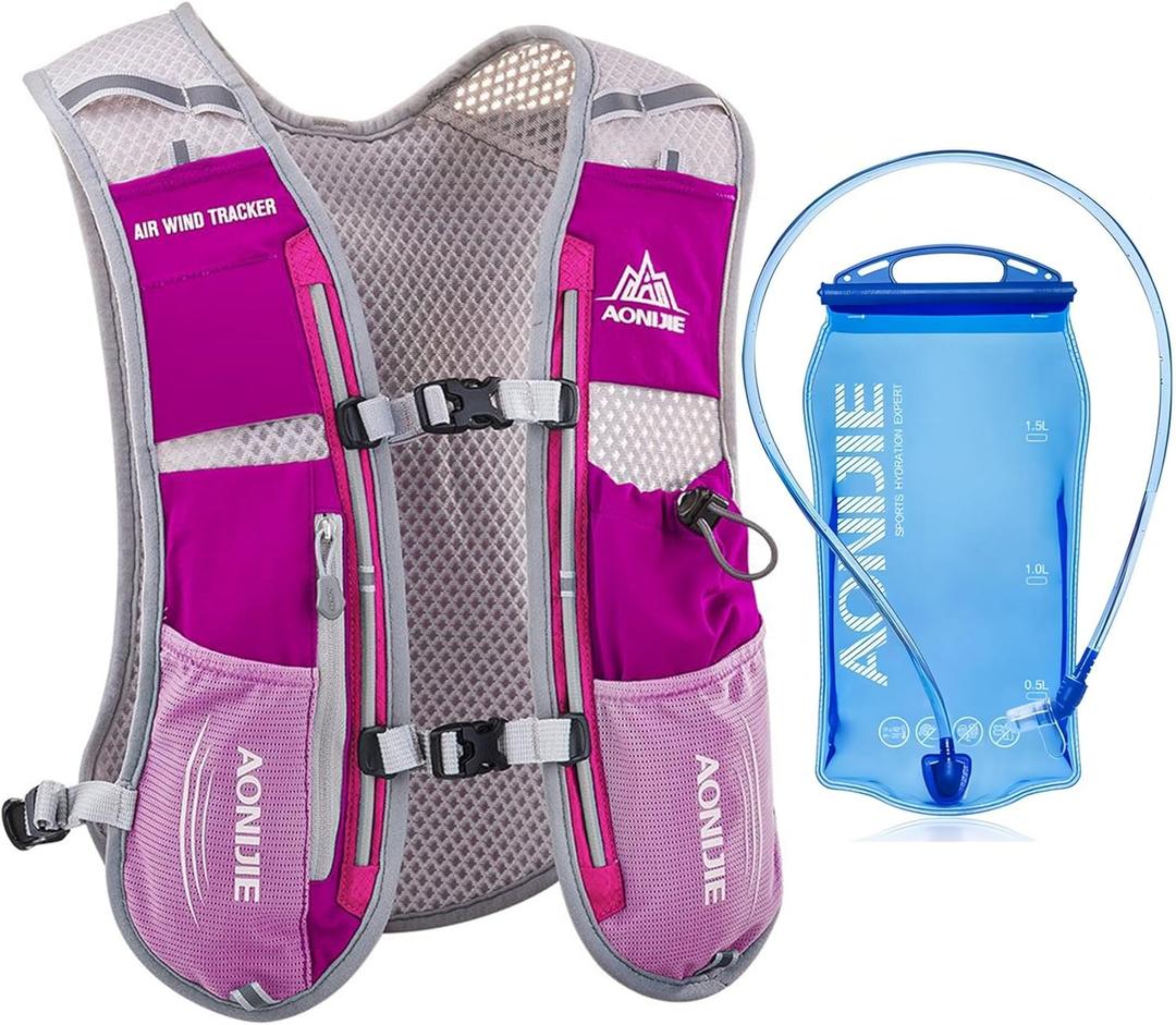 AONIJIE Hydration Vest Pack Backpack 5L Marathoner Running Race Hydration (Rose Red and 1.5L Water Bladder)