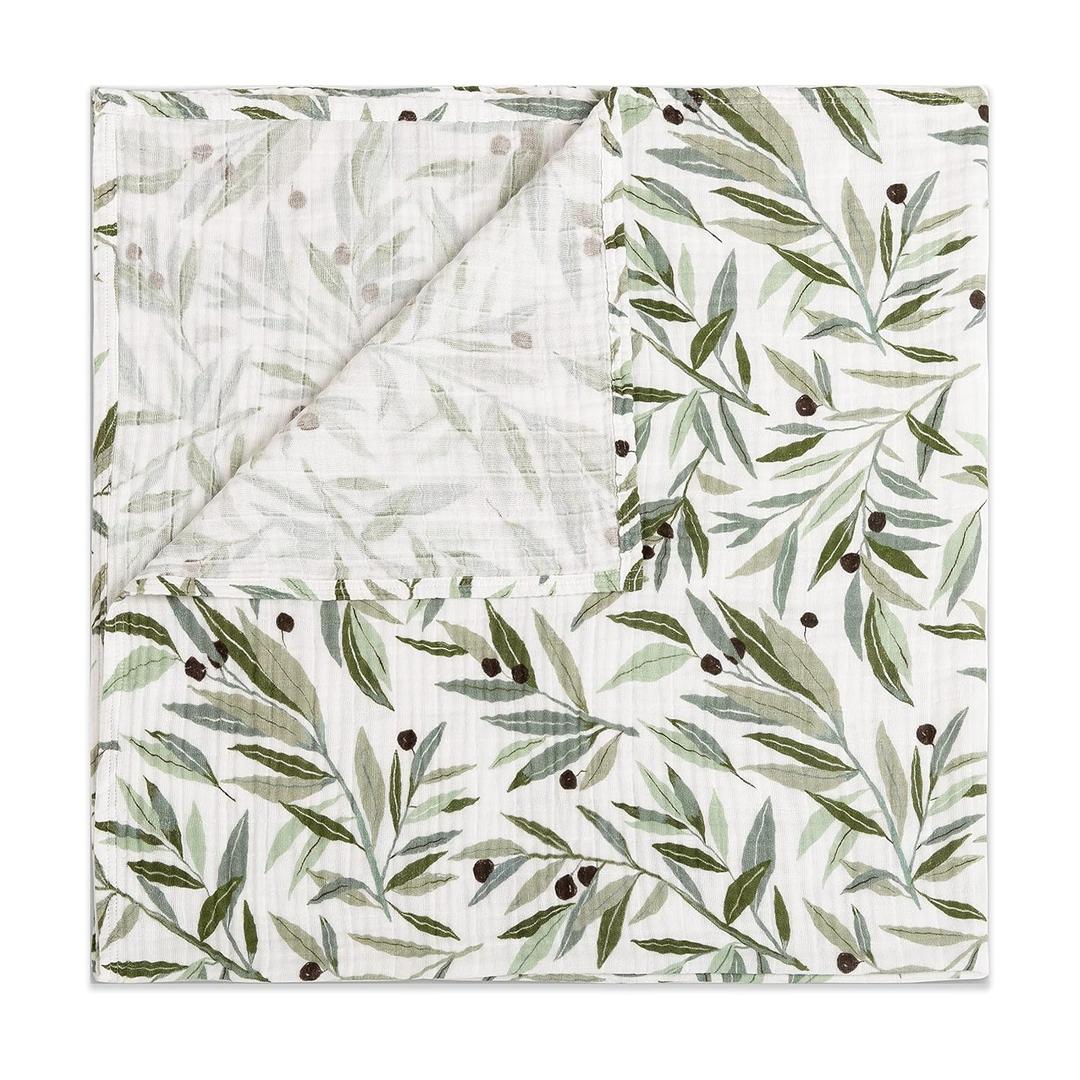 Babyletto 100% Organic Cotton Swaddle, GOTS-Certified, Ultra-Soft and Breathable Muslin - Olive Branches