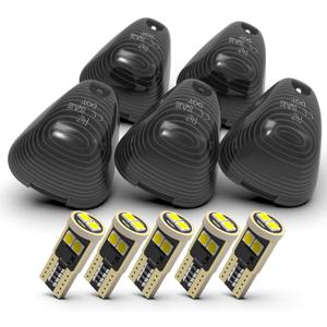 Smoked Cab Marker Light Lens With White Led Bulbs Compatible With Ford 1999-2016 F150 F250 F350 F450 F550 Super Duty Pickup Trucks