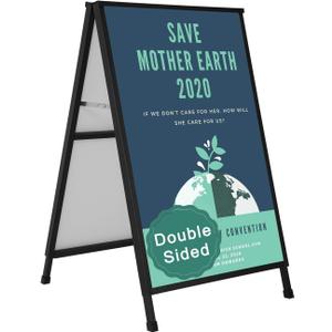 Heavy Duty A-Frame Sidewalk Sign 24 x 36 Inch, Portable Double-Sided Sandwich Board Slide-in Folding Metal Signboard with 2 Plastic Poster Boards, 24 x 36 Inch/1Pack