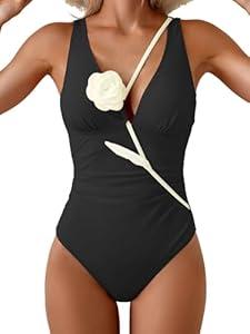 Eomenie Women's One Piece Swimsuit Slimming Tummy Control Bathing Suit Plunging V Neck Color Blocking 2025 Swimwear Black, (X-Large)