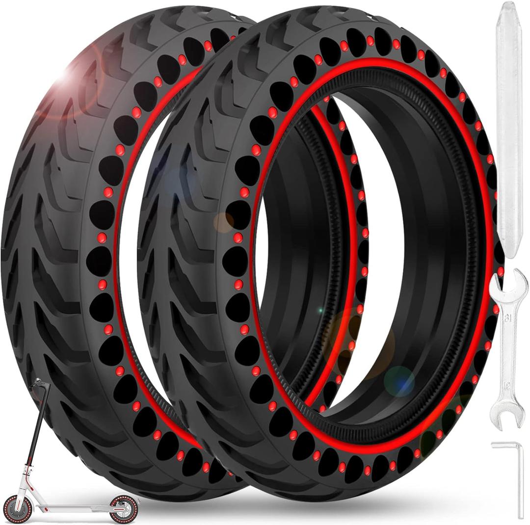 BANGTING 2PCS 8.5x2 inches Solid Tires for Electric Scooter, 8 1/2 x2 Tire for Gotrax GXL V2 / XR/APEX, 50/75-6.1 Tire Replacement for Xiaomi Pro 2 / M365 / 1S and All 8.5'' Scooter Tires (Red)