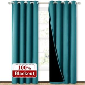NICETOWN 100% Blackout Curtains 84 inches Long, Pair of Energy Smart & Noise Blocking Out Drapes for Baby Room Window, Thermal Insulated Guest Room Lined Window Dressing(Peacock Teal, 52 inches Wide), 1 Piece