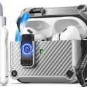 2 Packs R-fun Compatible with AirPods Pro 2nd Generation 2023(USB-C),2022(Lightning Cable),1st Gen 2019 Charging Case, Full Drop Protection Auto Pop-Up Lid Design with Cleaner Kit,Carbon Fiber Silver
