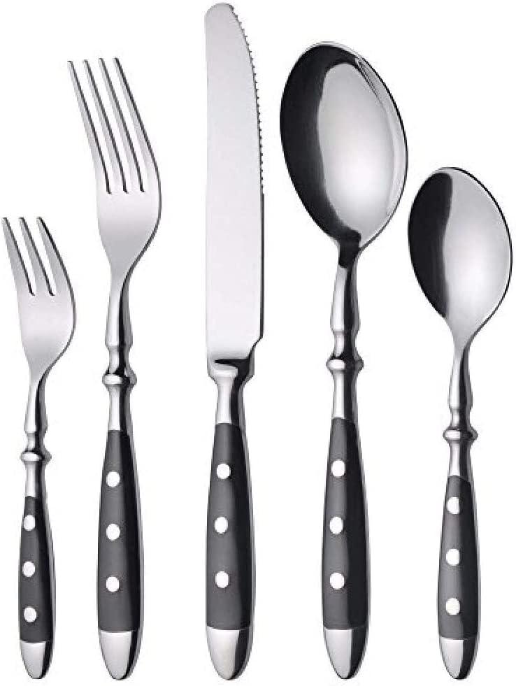 30-Pcs Cutlery Set Forged Type with Black Handles and Rivets
