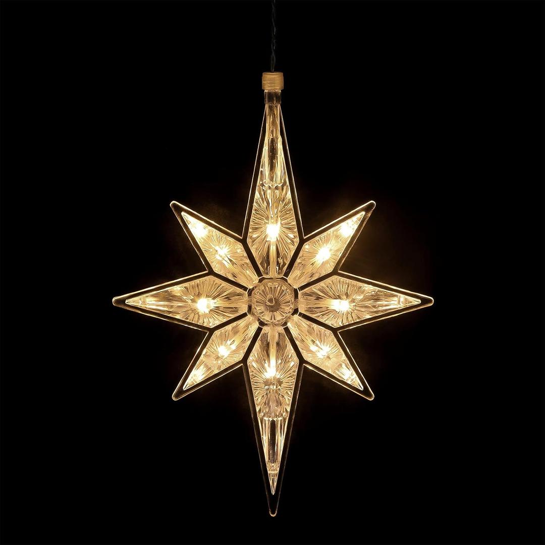 Mudder 10.8 Inch Christmas Window Star Lights Large Hanging Bethlehem Star Tree Topper Decoration Christmas LED Window Lights Silhouette Decoration (Warm White,1 Piece)