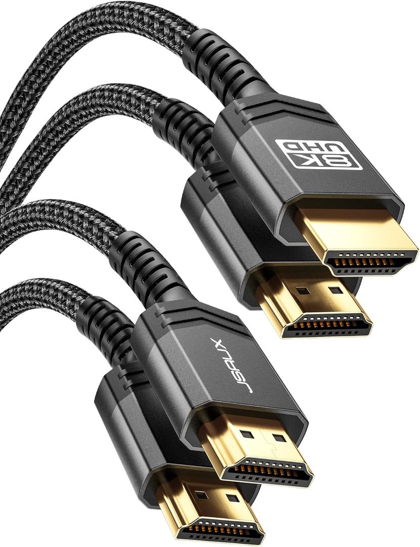 JSAUX 10K HDMI Cable 2.1 10FT 2-Pack 48Gbps 8K & 4K Ultra High Speed Cord (8K@60Hz 7680x4320, 4K@120Hz) eARC HDR10 HDCP 2.2 & 2.3 3D, Compatible with Roku TV/HDTV/Blu-ray/LG/Samsung QLED (Black)