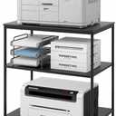 EMERIT 3-Tier Printer Stand for Laser/Inkjet/All-in-One - 23.6x18.9x31.5 Heavy Duty Cart w/Adjustable Shelves & Lockable Wheels, Storage for Scanner/Fax/Supplies - Industrial Home & Office (Black)