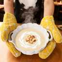 Yellow Checkered Oven Mittens, Heat-Resistant, Cute Checkered Oven Mittens,Oven Mitts and Pot Holders Sets for Baking, Grilling & Microwave Anti-Slip Silicone Kitchen Gloves 1 Pair 7 "x12.5