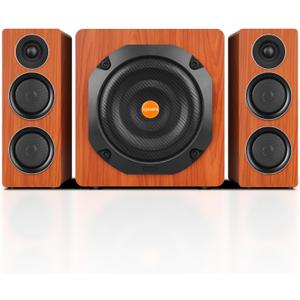 Computer Speakers with Subwoofer, 2.1 Gaming Speaker System for Desktop PC, 160W RMS, 8" Deep Bass, Bluetooth 5.3, AUX/RCA/Optical/Coaxial, Surround Sound for PC/Monitor/TV - Brown