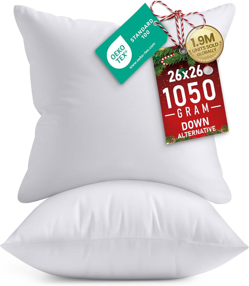 Utopia Bedding Throw Pillows Insert (Pack of 2, White) - 26 x 26 Inches Bed and Couch Pillows - Indoor Decorative Pillow