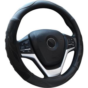 Alusbell Breathable Auto Car Steering Wheel Cover for Men and Women Microfiber Leather 15 Inches Black