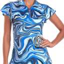 Tanst Sky Women's Golf Polo Shirts Zip Up Ruffles Short Sleeve Workout Tops Quick Dry (XX-Large, Blue Wave)