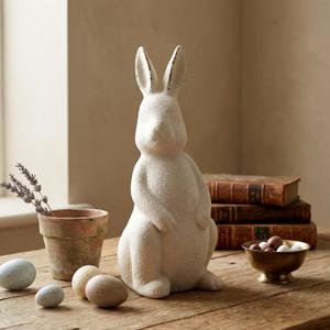 Threehoney Easter Terracotta Bunnies Decor Rustic Terracotta Rabbit Standing Bunny Sculptures Ornaments Decorative White Farmhouse Vintage Rabbit Statues Figures Gift for Spring Easter Home Decor