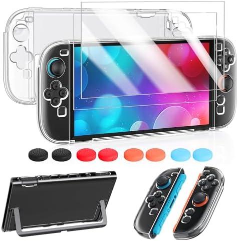 FYOUNG Protective Case for Nintendo Switch 2 2025, Slim Hard Shell for Switch 2 Accessories, Scratch&Shock Protection Cover with Screen Protector, 8 Thumb Grip (Clear, Switch 2 7.9inch)