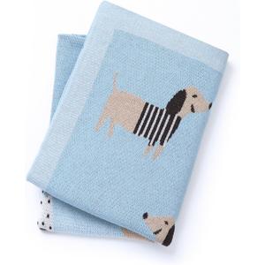 Baby Blanket 100% Cotton Soft Cooling Summer Receiving Swaddle Blankets for Boy Girl-Blue Dachshund Puppy Dog 40x30in