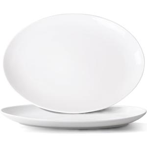 Serving Platters Set of 2  14 Inch Oval White Serving Platters, Large Porcelain Serving Platter Set for Party, Appetizers, Charcuterie, Sushi & Dessert, Microwave & Dishwasher Safe