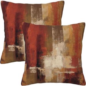 Burnt Orange Abstract Throw Pillow Covers 18x18 in Set of 2, Decor Art Painting Orange Pillow Case Square Cushion Covers for Sofa Bed Couch Living Room