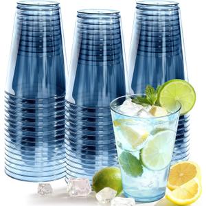 50 Pack Plastic Cups Disposable 12 oz Blue Plastic Cups for Cold Drinks Party, Drinking Cups for Birthdays, Weddings, Christmas and Other Celebrations