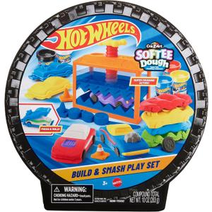 Hot Wheels Softee Dough Build & Smash Play Set, Kids Modeling Dough Playset with Vehicle Molds & Non-Toxic Compound, Ages 3+