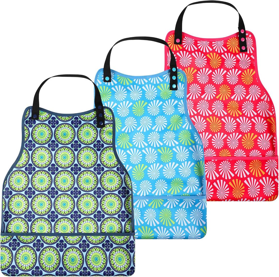 3 Pcs Adult Bibs For Women Senior, Reusable Waterproof Bibs For Adult, Clothing Protector With Crumb Catcher (Flower)