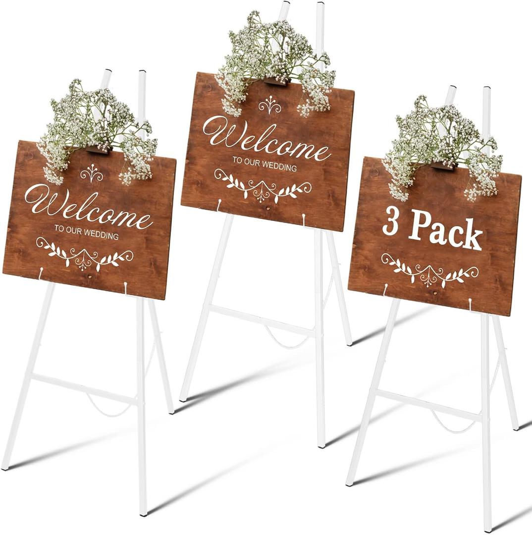 Yuntau 3 Pcs White Metal Easel Stand for Sign, 50 Inch Adjustable
