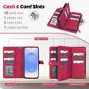 TwoHead for Samsung Galaxy S25 Wallet Case with Card Holder, Detachable Magnetic Phone Case for S25,PU Leather All-Round Protective Phone Case Wallet with Wrist Strap(6.2 in,Wine Red)