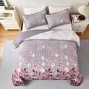 WONGS BEDDING Quilt Set King Size, 3 Pieces Pink Botancal Leaves Bedspread Coverlet Set with 2 Pillowcases for All Season, Soft Microfiber Floral Bedding Set 104"×90"