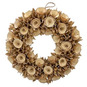 Galt International 18” Natural Woodchip Rose Harvest Wreath - Intricate Front Door Wreath - Beautiful Indoor and Outdoor Wreath for Any Season Rustic Farm Home Decor - 18” Round Wreath (Natural)