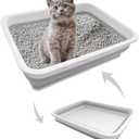 Collapsible Small Cat Litter Box, 14.6 x 10.6 x 4.8 inch Open Waterproof Low Entry Kitten Potty Pan Semi-Enclosed Pet Toilet for Sick Frail Kitty Grey