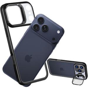 No Back Bumper Case with Stand for iPhone 17 Pro Max Compatible with MagSafe, Built-in Camera Stash Kickstand, Backless Design Edge Frame Fast Heat Dissipation Slim Thin for iPhone 17 Pro Max (Black)