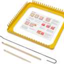 ULIONTAC 7.5 Inch Solid Metal Square Weaving Loom Tool with Needle Hook for Knitting Sewing DIY Craft Board Elastic Hoop and Yarn Weave Plate Beginner-Friendly