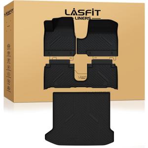 LASFIT Floor Mats & Cargo Mats Fits for Hyundai Ioniq 5 2025 2024 2023 2022 Movable Console (Limited Models), All Weather TPE Custom Fit Floor Liners for 1st and 2nd Rows Car Mats & Trunk Mats, Black