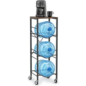 5 Gallon Water Jug Holder  3Tier Water Jug Rack with Wheel Reinforced XShape Design, 5 Gallon Water Jug Stand with Storage Shelves for Kitchen, Living Room, Office