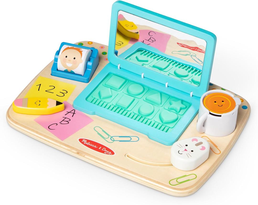 Melissa & Doug Wooden Work & Play Desktop Activity Board Infant and Toddler Sensory Toy - FSC-Certified (12.1 x 9.1 x 2.55)