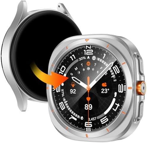 LETOID for Samsung Galaxy Watch 7 Screen Protector Case 44mm [Looks Like Galaxy Watch Ultra] Rugged Protective Face Cover 44 mm with Built-in 9H Tempered Glass Film Accessories for Watch7 - Silver