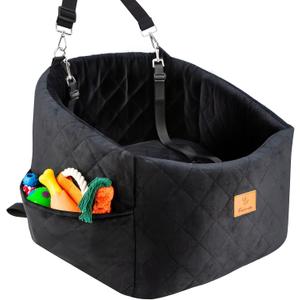 Dog Car Seat for Small Dogs, Memory Foam Dog Booster Car Seats with Thick Cushion for Dogs Under 30lbs, Detachable Washable Pet Travel Bed with Storage Pockets and 2 Safety Belt