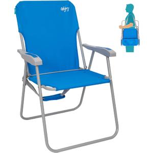 #WEJOY Folding Beach Chair for Adults, Lightweight Beach Chair with Shoulder Straps, High Back Beach Chairs with Hard Armrest, Supports 300lbs for Beach Lawn Concert (#C 1 Pack Blue)