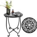 Patio Side Table, Weather Resistant Metal Side Table, Small Round Outdoor End Table Accent Side Table for Patio Yard Porch Balcony Garden Bedside Plant Stand Indoor Outdoor (H 10Inch) (Pack of 2)