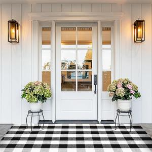 Buffalo Plaid Area Rug - 4 x 6 Ft, Black and White Checkered, Washable Cotton, Ideal for Front Porch, Kitchen, Entryway, Patio, Bathroom