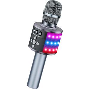 BONAOK Karaoke Microphone for Kids & Adults - Bluetooth Microphones Singing Mic with Disco Lights, Echo Effect, Built-in Speaker Portable Karaoke Player for Party Travel Gifts Q78(Space Gary)