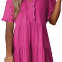 Dokotoo Womens Summer Dresses 2026 V Neck A Line Short Sleeve Casual Ruffle Babydoll Mini Dress S