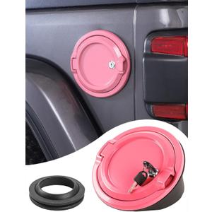 Savadicar Locking Gas Cap Cover, Fuel Filler Tank Door with Lock Compatible with 2018-Present Jeep Wrangler JL JLU 4XE 2 and 4 Door, ABS + Aluminum Alloy Structure, Replacement Accessories, Pink