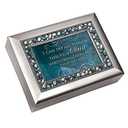 Cottage Garden Can Do All Things Through Christ Brushed Silvertone Jewelry Music Box Plays Amazing Grace