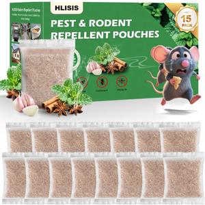 15 Pack Mouse Repellent Pouches, Peppermint Oil Repellent for Mice, Natural Rodent Repellent Pouches Effectively Repels Rodents, Mosquito, Spiders, and Other Pests, Indoor & Outdoor Use