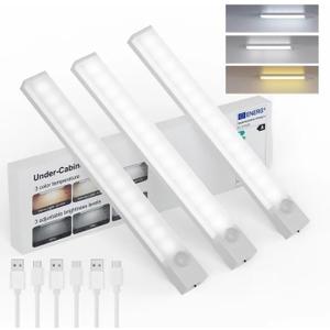 Rihvy Under Cabinet Lighting 3 Packs, Rechargeable Motion Sensor Light Indoor, 8 Inches, 3 Color Temps, Dimmable Closet Light Stick on, Under Counter Lights for Kitchen