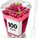 100 pack 5 oz Plastic mini Dessert Cups with Lids and Spoons Parfait Cups with Lids Yogurt and Appetizer dessert shooter cups for Party, Pudding, Ice Cream, Fruit, BPA Free Clear Recyclable.