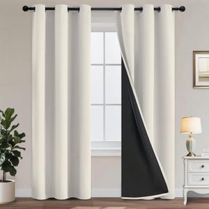 Yakamok 100% Blackout Curtains for Bedroom 84 Inch Length, Total Light Blocking Drapes with Black Backing, Thermal Insulated Solid Grommet Panels for Living Room, 38Wx84L,Cream, 2 Panels