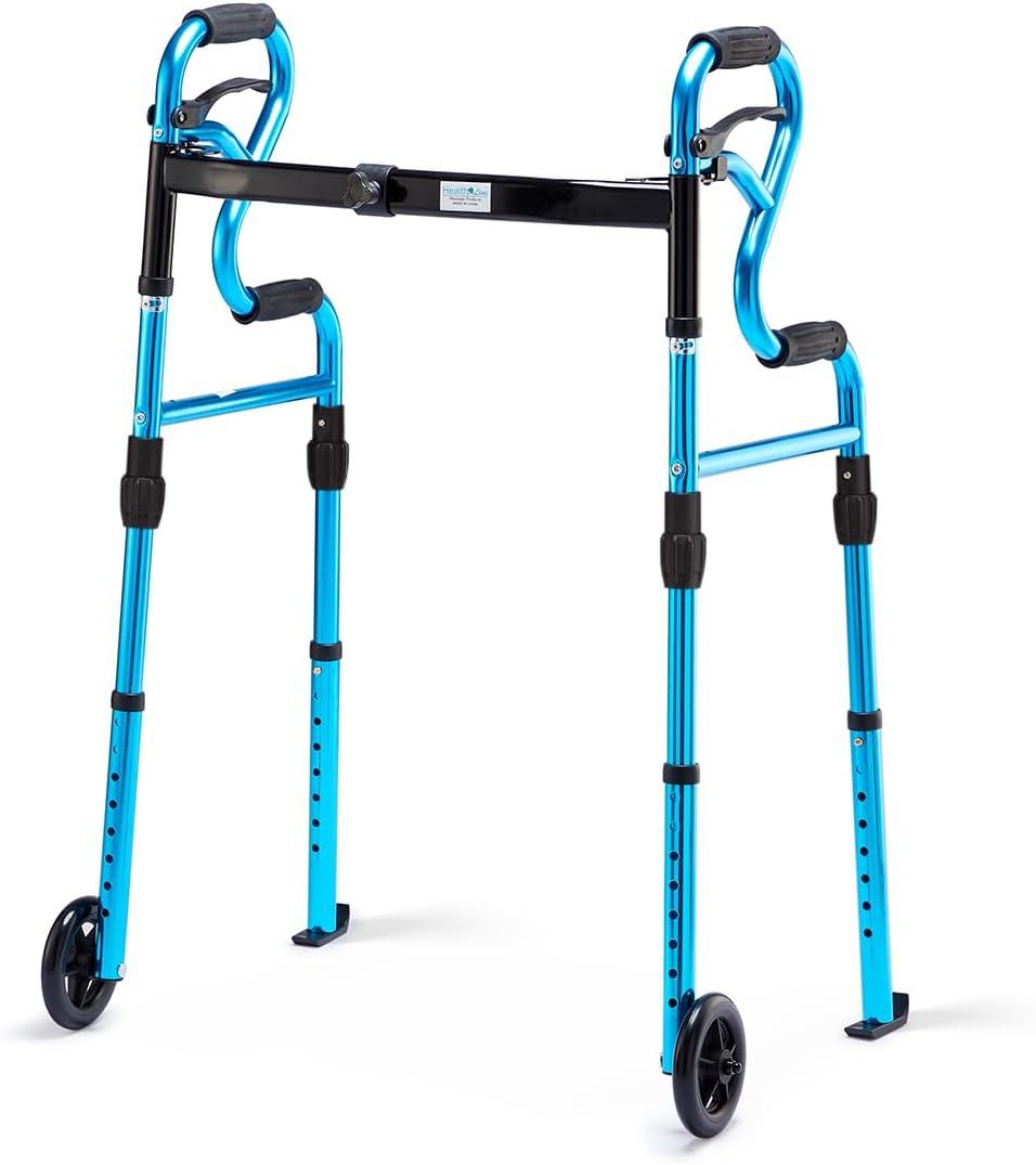 Walkers for Seniors with 5 Front Wheels by Health Line Massage Products, Standard Walker with Width Adjustable and Support Up to 350lbs, Lightweight Walkers for Seniors (Blue)