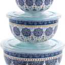 Bico Blue Talavera Ceramic Bowl with Air Tight Lid Set of 3(27oz, 18oz, 9oz each), Prep bowls, Food Storage Bowl for Salad, Snacks, Fruits, Microwave and Dishwasher Safe
